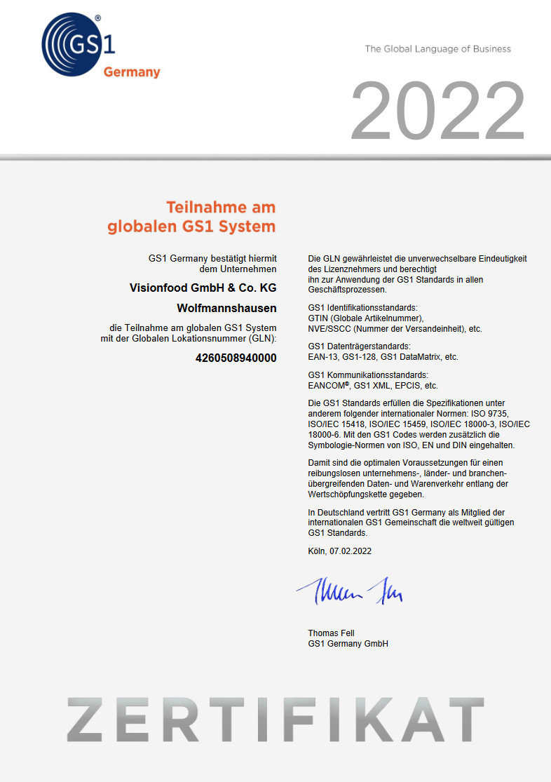 Zertifikat Gs1